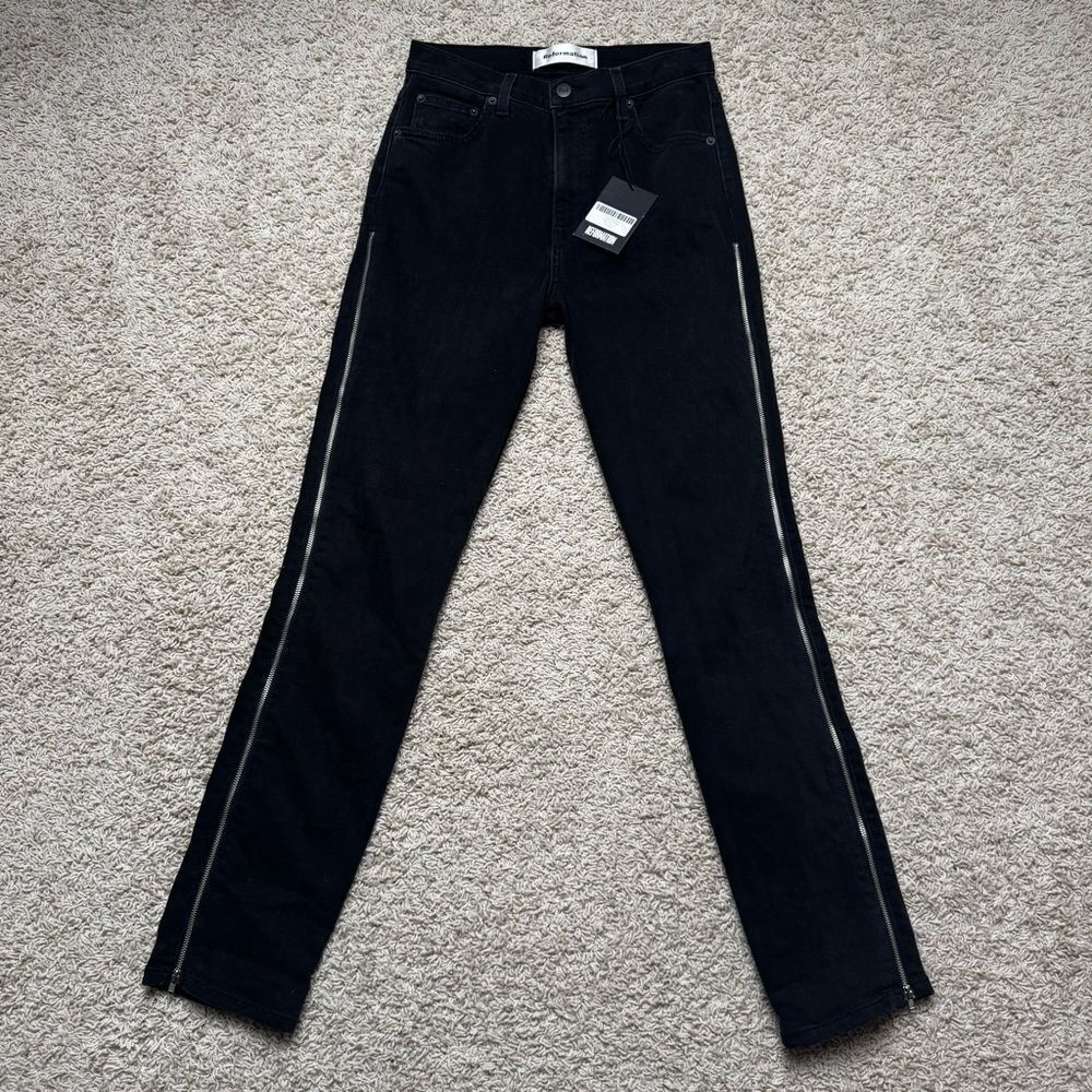 Reformation Lane Jumper Black Denim Jeans Zip Up Leg NWT Size 26